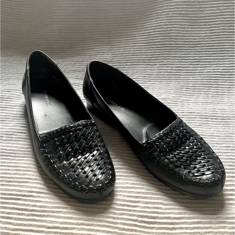Sandler Of Boston Black Leather Woven Loafer Shoes Size 7 1/2 medium